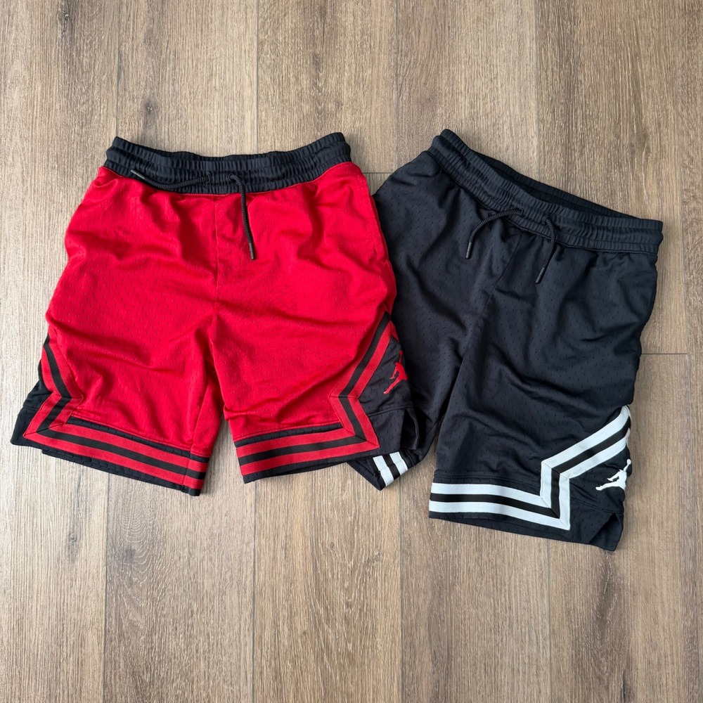 Nike Jordan Basketball Diamond Short Lot Boys Large Red Black Mesh Athletic